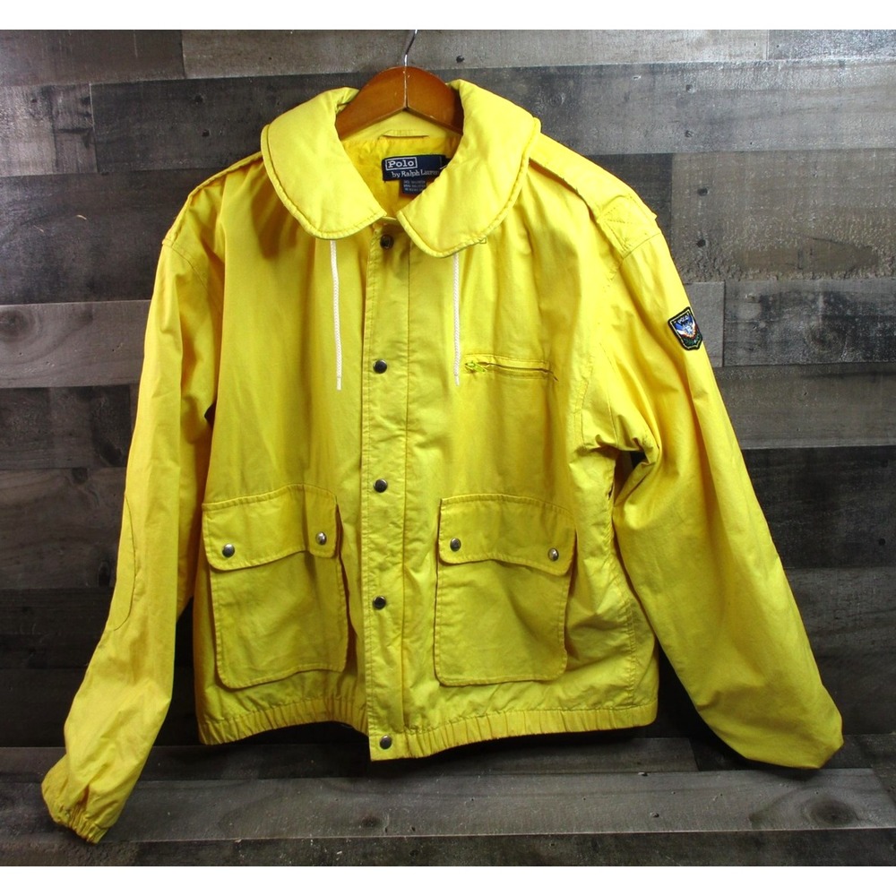 Polo Ralph Lauren Jacket Men Large Yellow Hooded Sailing Expedition Waxed Cotton